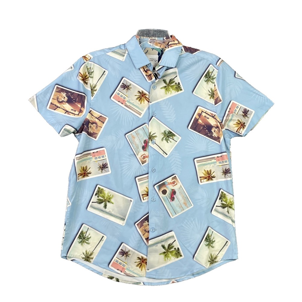 Essex Crossing Shirt Mens S Blue Hawaiian Beach Party Stretch Button Up Outdoor